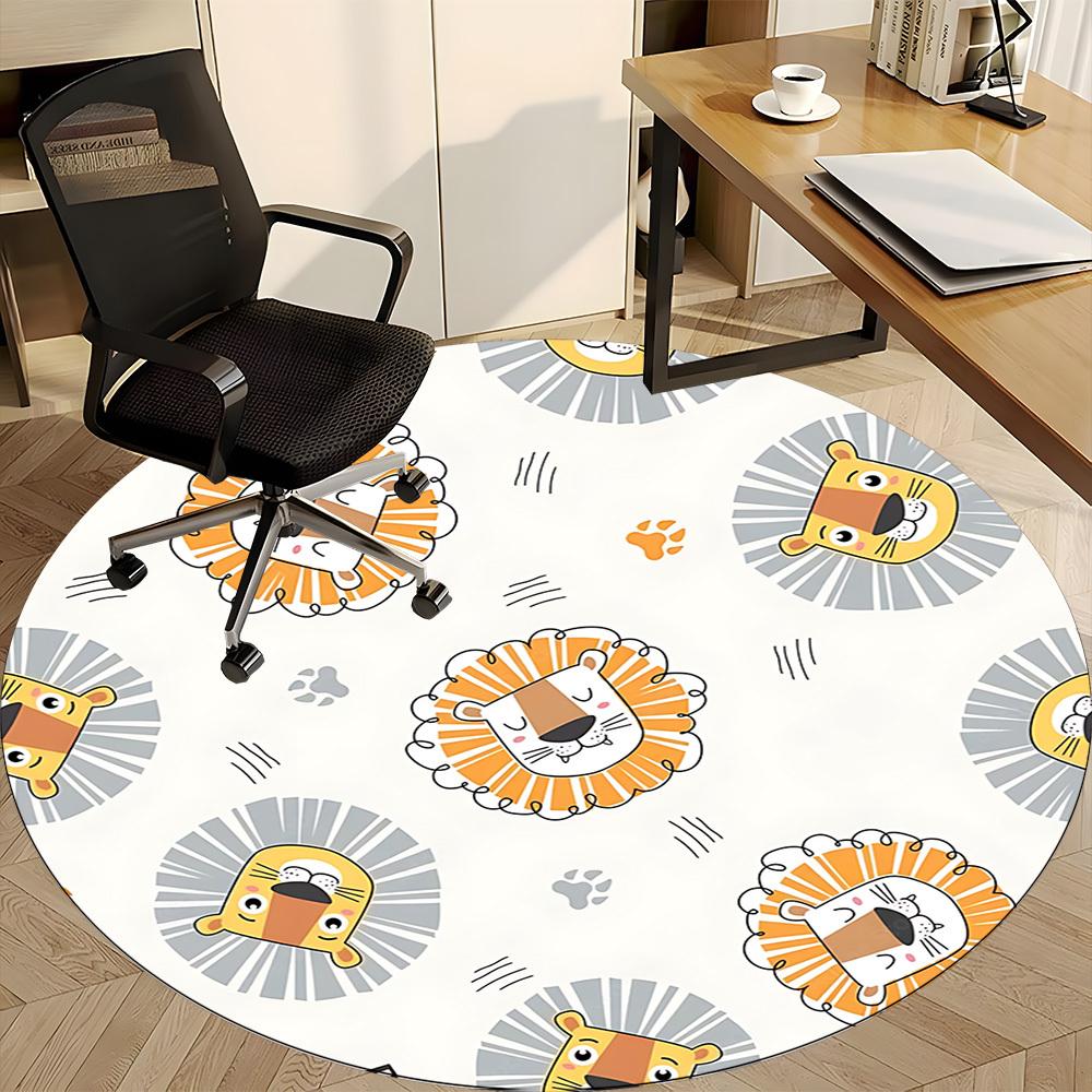 1pc Lion Face Pattern Carpet for Office Non Slip, Round Carpet, Soft & Comfortable, Carpet for Office, Lightweight Round Floor Mat