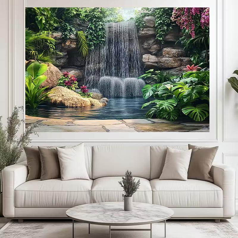 2D Jungle Greenery Waterfall Backdrop Party Photo Background Banner