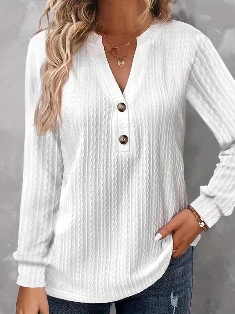 European & American Autumn/Winter Women's Long-Sleeve V-Neck Button T-Shirt 2024