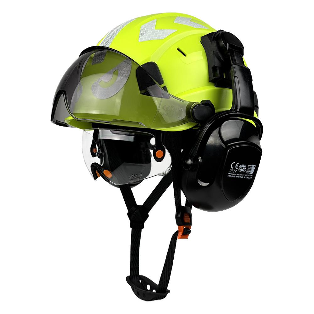 CE Construction Safety Helmet With Built In Goggles Earmuffs Reflective Stickers Hard Hat With Visor Adjustable Vented ABS Hardh