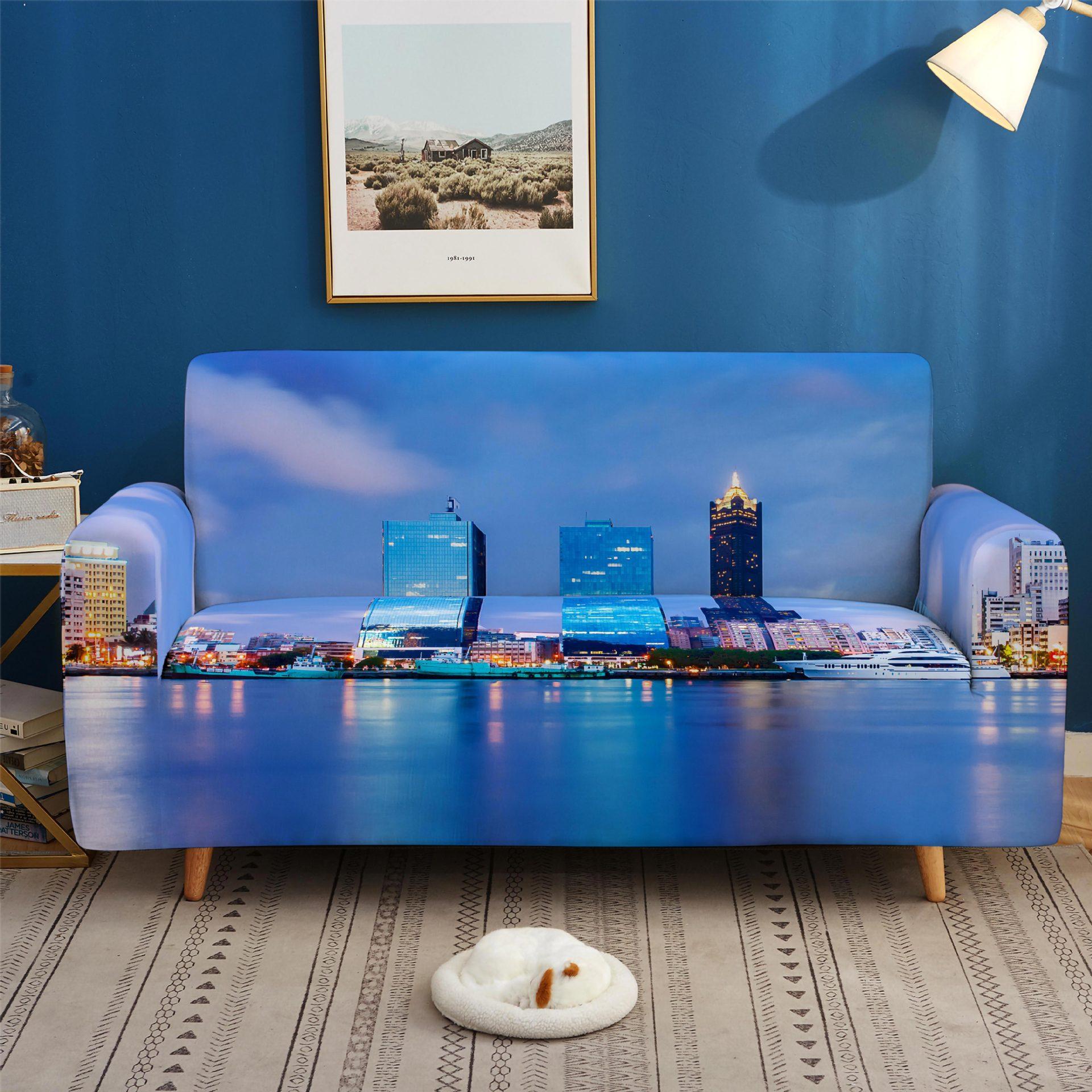 

Dust-Proof And Non-Slip Elastic Urban Landscape Sofa Cover Pad Four-Season Universal All-Inclusive Sofa Cover Magic Cover 90 * 140cm one seat