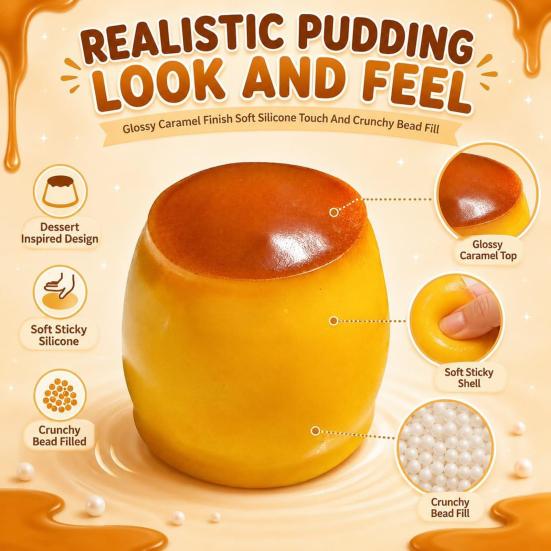 Adults Stress Ball 1/2Pcs Relief Crunchy Pudding Toy Fake Caramel Squeeze Hand Exercise Simulated Dessert Sensory Fidget Gift for Kids Anxiety Toy