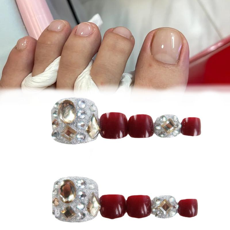 J-128 Toe Nail Wraps In Wine Red Sparkle Beautifully Designed For Women