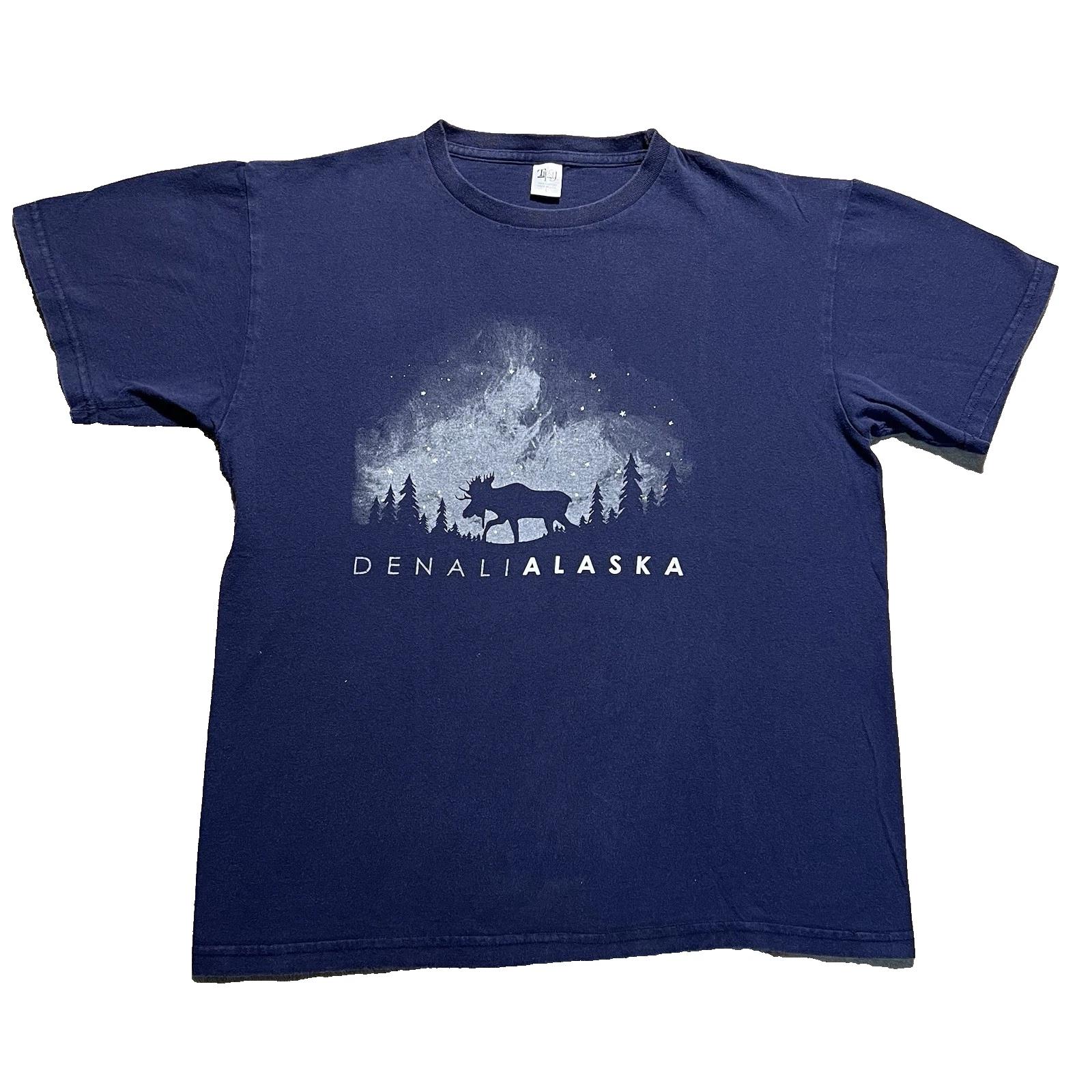 Vintage 90s Alaska T Shirt L Blue Denali Moose Animal Graphic Outdoor Nature Tee 3XL