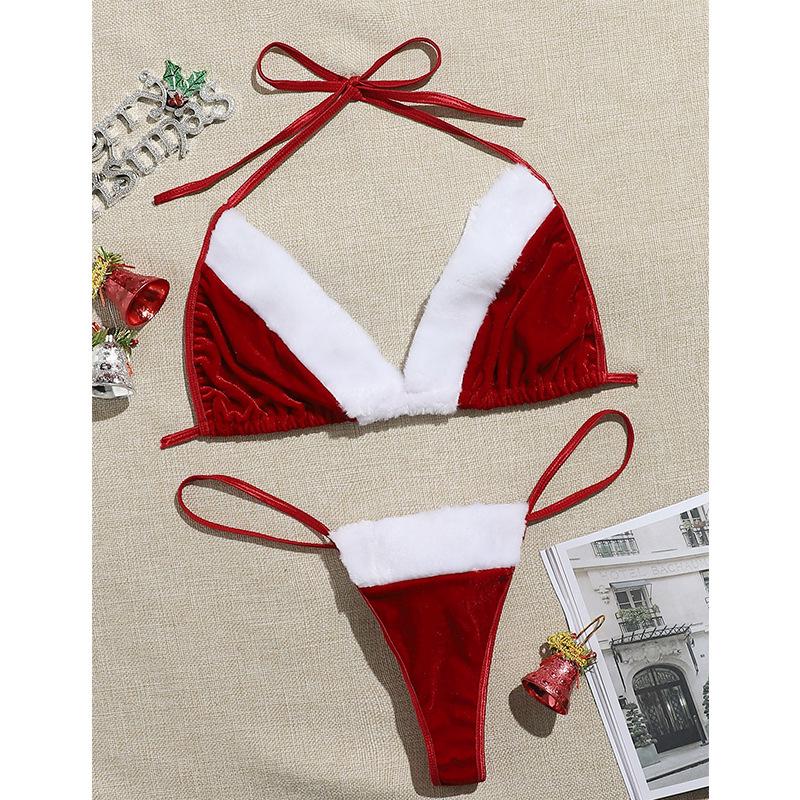 European & American Velvet See-Through Lingerie Set - Plus Size Christmas Charm