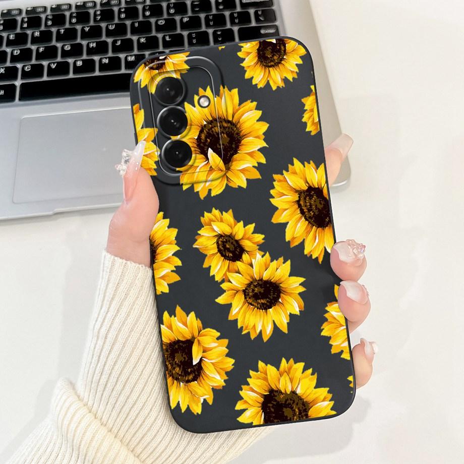 For Samsung Galaxy A56 A36 A26 5G Phone Case Soft Matte Liquid Silicone Back Cover Love Heart Girly Flower Painting Fundas