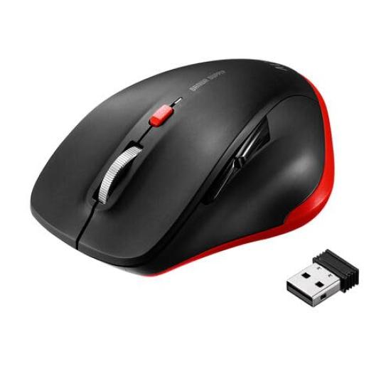 Sanwa Direct Wireless Mouse, USB-A, Quiet, Compact, 5 Buttons [BackForward Buttons], Blue LED, Red, 400-MAW159BKR