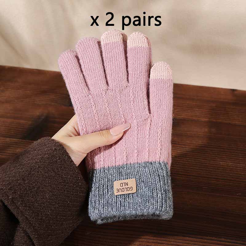 Korean Winter Warm Gloves Fleece Lined Thick Jacquard Fashion Gloves Outdoor Driving Five-Finger Touchscreen Gloves