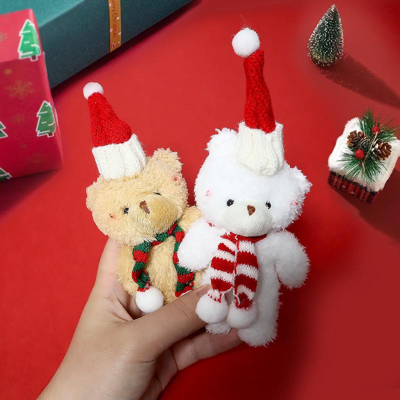 Cute Christmas Bear Plush with Blush, Scarf, Jumpsuit & Keychain Pendant - Adorable Stuffed Toy Gift