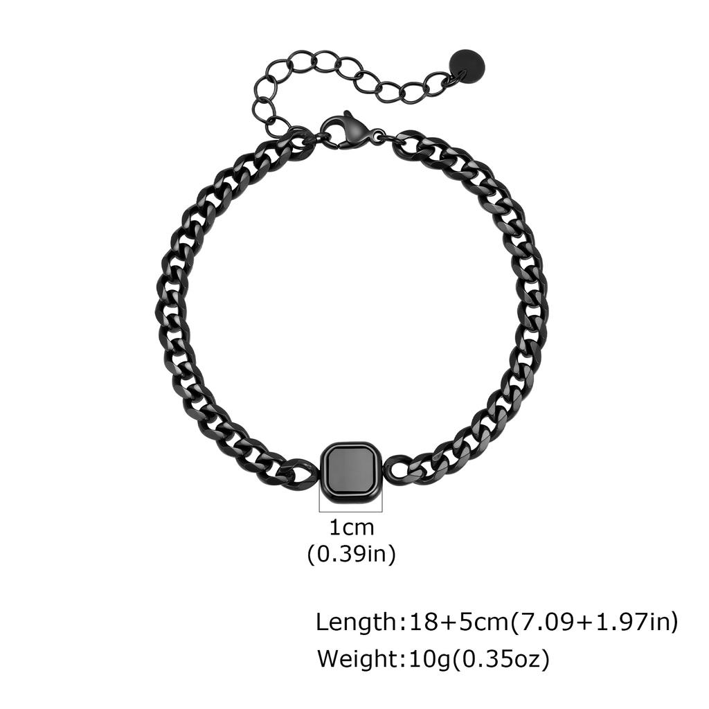 Classic Cuban Chain Bracelet for Men,Square Natural Stone Charms Stainless Steel Chain Wristaband,Jewelry Gifts for Husband Son