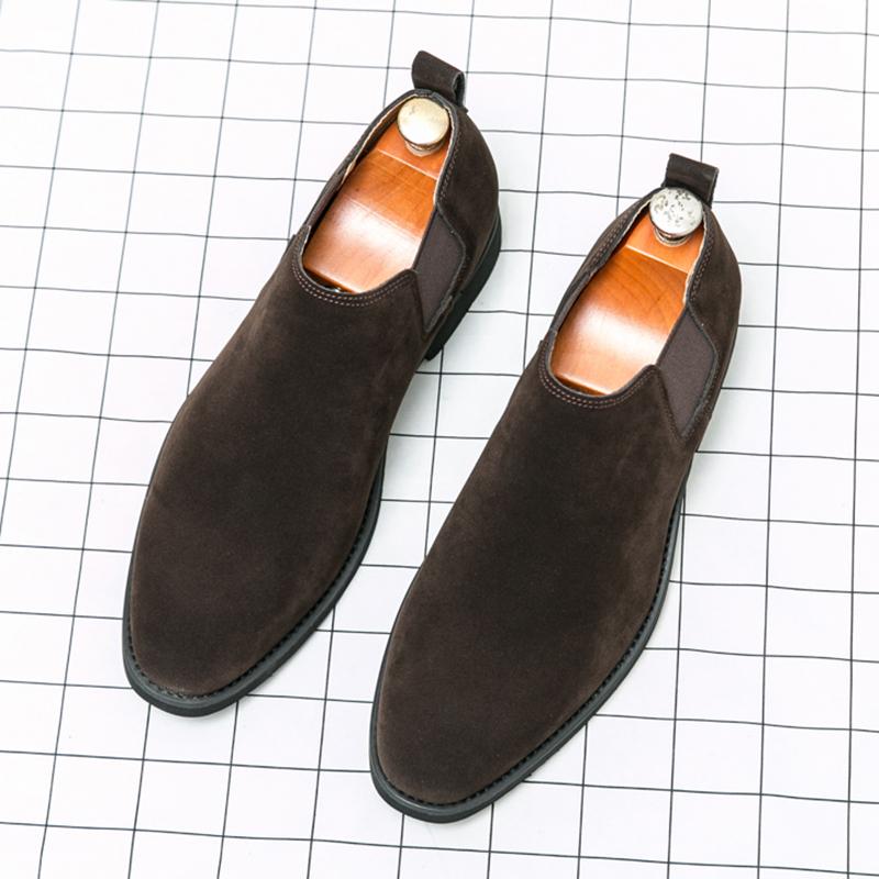 British Fashion New Men's Pointed Green Brown Suede Leather Shoes Male Designer Formal Wedding Prom Dress Homecoming Footwear