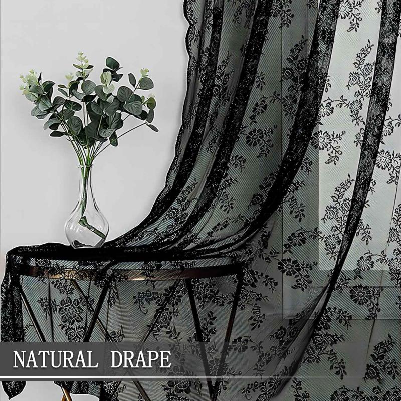 Warp Knit Lace Trimmed Rod Pocket Sheer Curtains Outdoor Ready To Hang Scalloped Valance Romantic Home Decor