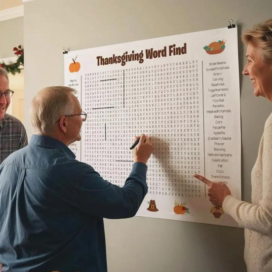 Giant Thanksgiving/Christmas Word Search Poster 36 x 22 Inch Word Search Puzzle Wall Game PVC Reusable Holiday Activity Poster for Family Fun