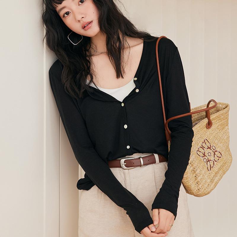 Solid Color Knit Sweater For Women With Button Closure For Spring Casual Wear