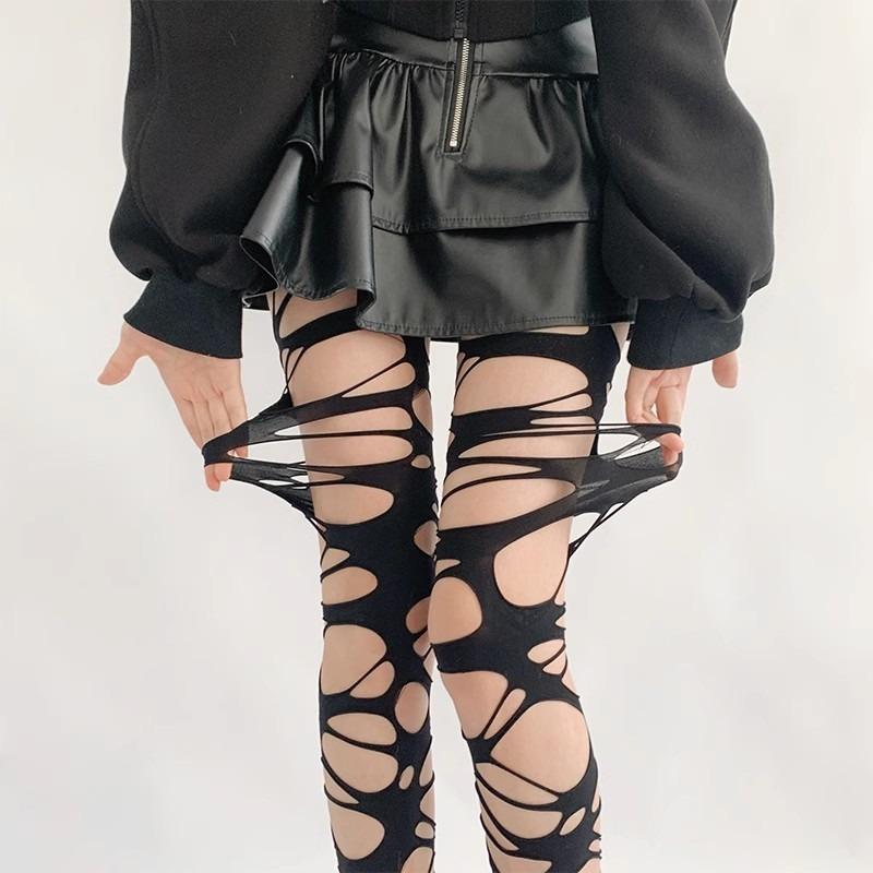 Black Y2K Fishnet Tights for Women Fashion Punk Gothnic Style Hollow Out Pantyhose Irregular Holes Summer Party Leggings Girls