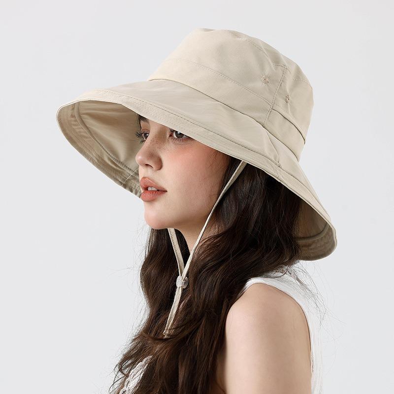 Waterproof bucket hat women's big eaves quick-drying hat women's ponytail foldable UV protection sun hat sun protection sun hat