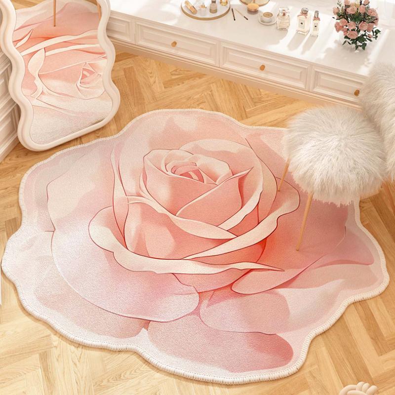 Französische Stil Wohnzimmer Dekoration Blumen Teppich Leichter Luxus Spiegel Bodenmatte Mädchenhafter Teppich für Schlafzimmer Zuhause Unregelmäßige Form Teppich