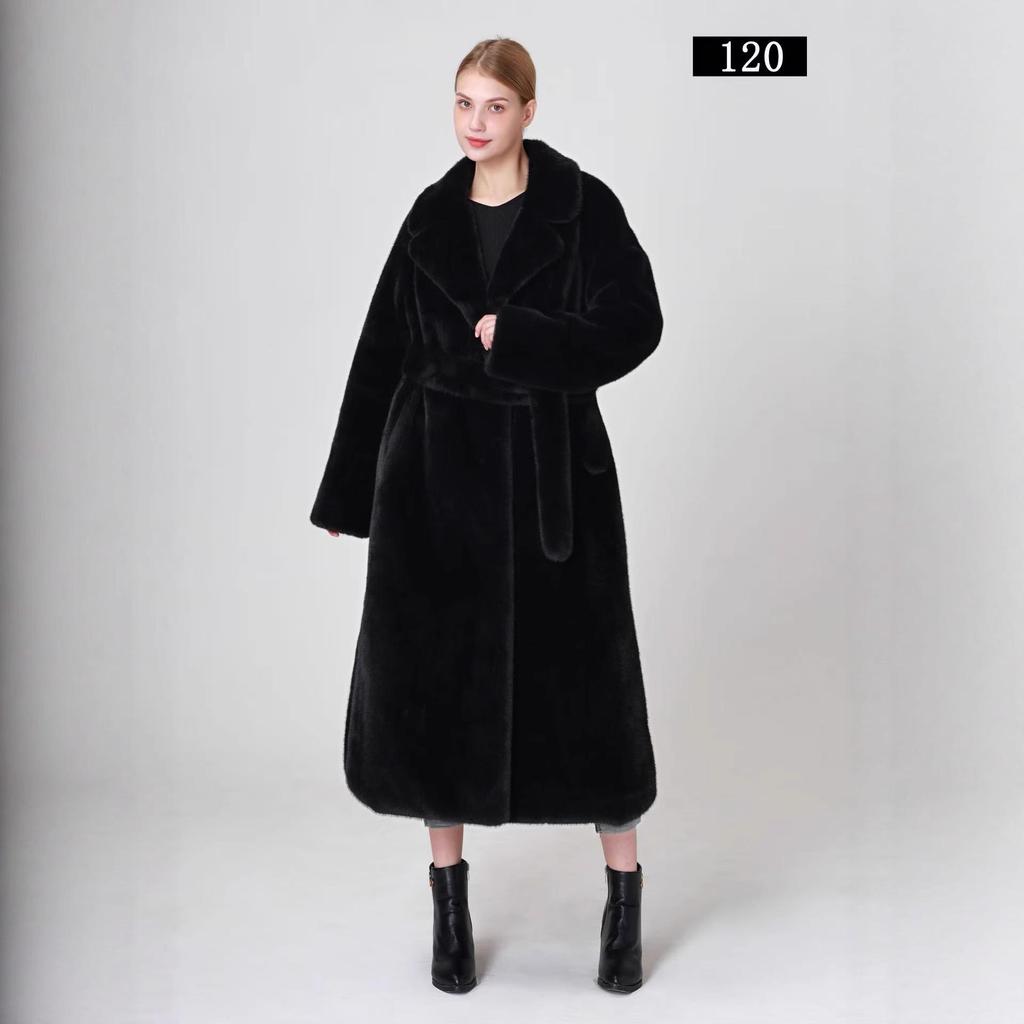 Europäische & Amerikanische Damenmode Kunstfell Winter Langmantel