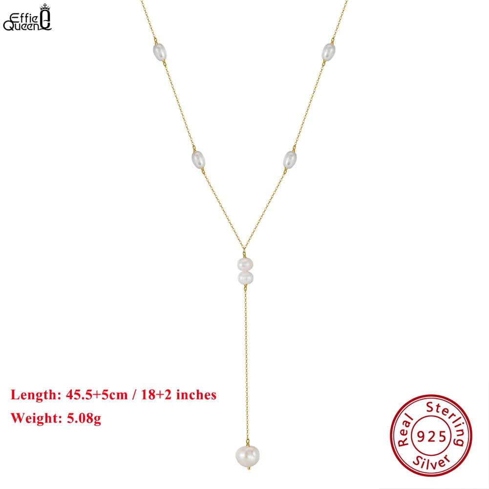 EFFIE QUEEN Elegant 925 Sterling Silver Freshwater Pearl Necklace for Women Double Layered Pearls Choker Necklace Jewelry BQN17