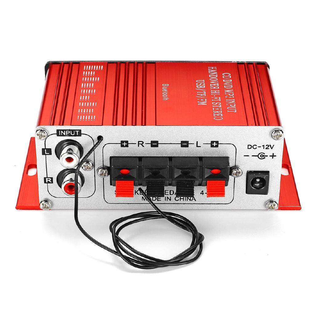 2CH 100W+100W DC 12V HIFI Audio Power Amplifier bluetooth Stereo FM Radio USB Remote Control Red Car Audio Amplificador
