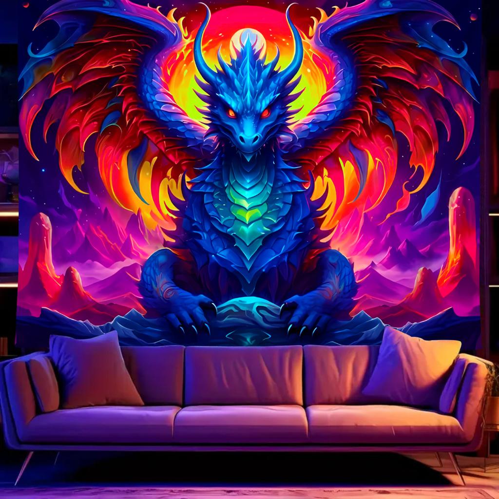 VIKAMA Drachenschuppen Wandteppich Kosmisch Blau Gaming-Zimmer Hintergrund Böhmische Wohnzimmer Dekorative Stoffe