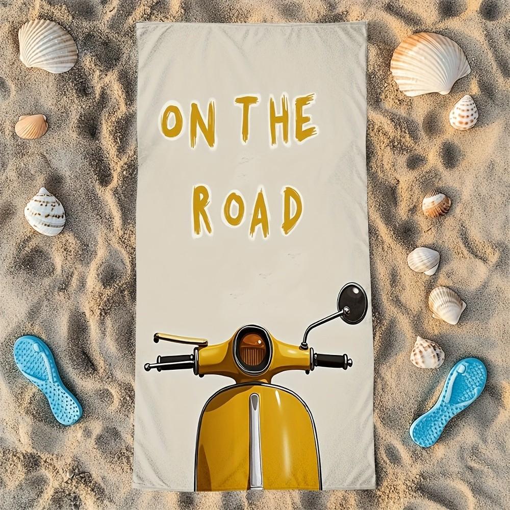 

On The Road Vintage Scooter Beach Towel Patterned Sunscreen And Windproof Suitable For Swimming Pool Camping Travel Blanket W30*H60(CM)