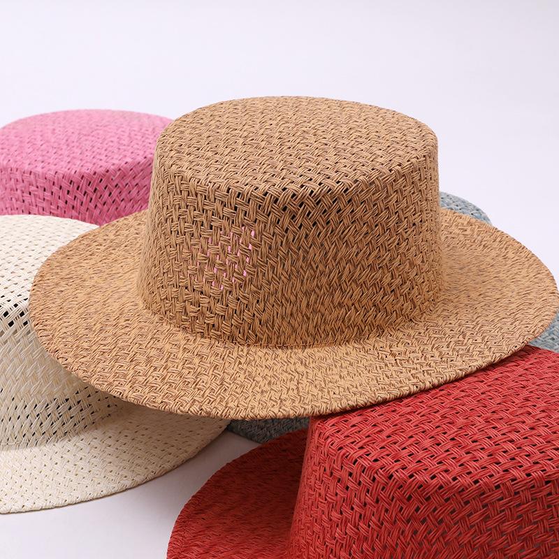 French Flat Top Top Hat Multi-colored Narrow Brim Daily Versatile Retro Straw Hat Summer Sun Hat Breathable Vacation