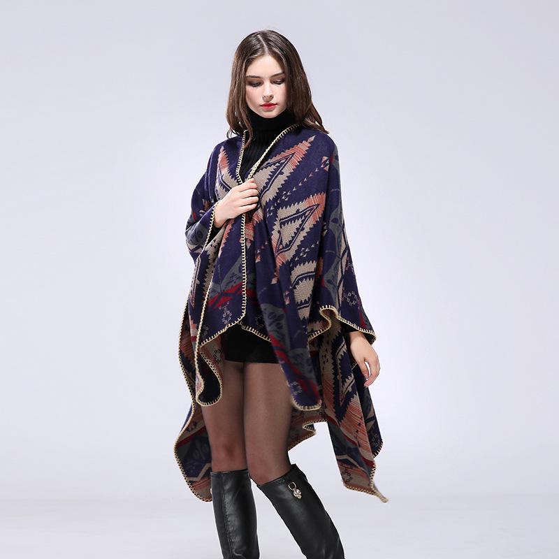 Geometric Rhombus Fashion Extra Long Thick Imitation Cashmere Ethnic Travel Shawl Cape