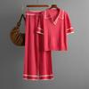 suit new summer dress olo collar short sleeve fashion casual loose high waist knitted two-piece set