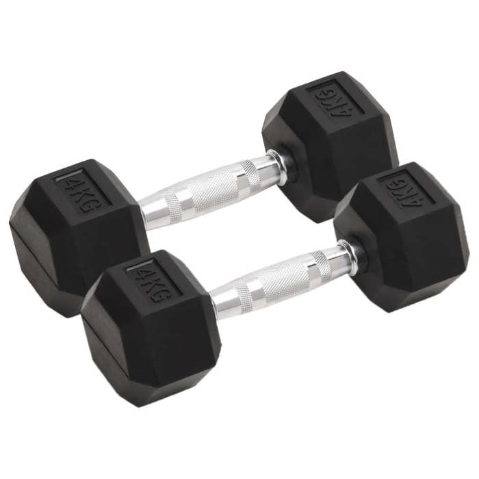 VidaXL Haltères 2 pcs 8 kg Total Fonte, ensemble d'haltères, haltère hexagonal, plaque de poids, barre de poids, poids libre 93600