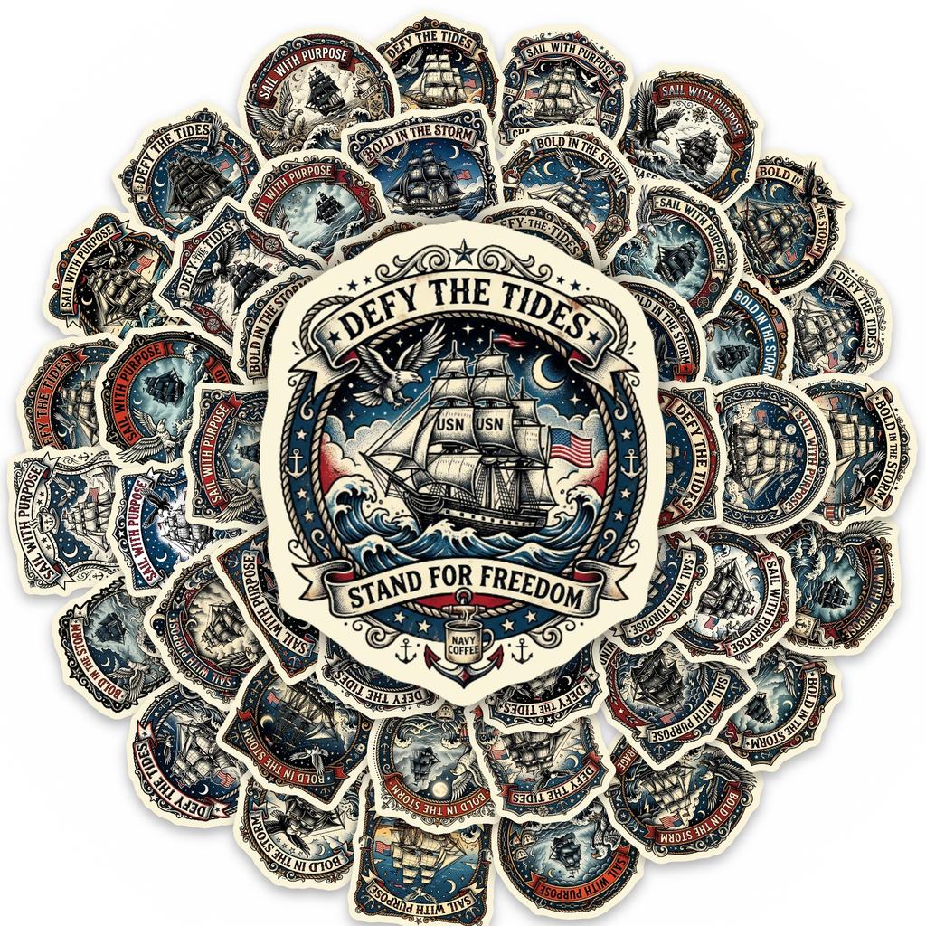 50 Non-Repeating American Retro Sailing Boat Stickers, Waterproof And Scratch-Proof, Luggage Handbook Decoration