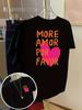 Unisex Mehr Liebe Bitte Grafik T-Shirt Baumwolle Rosa Herz Buchstaben Druck Vintage Lässig Oversized Kurzarm T-Shirt Sommer Oberteil
