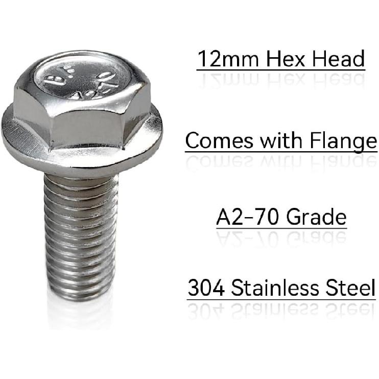 Car Skid Plate Bolt 304 Stainless Steel 12mm Hex Head Automotive Flat Washer Compatible with Toyota 4Runner Tacoma Tundra FJ Cruiser Sequoia Land