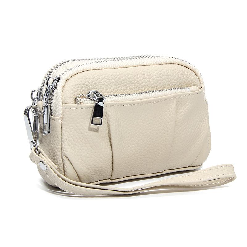 

Genuine Leather Zipper Wallet Large Capacity Coin Purse with Wrist Strap Compact Clutch Bag for Women Travel &Commute Essential грязно-белый