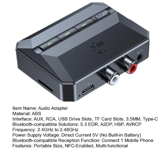 Bluetooth-compatible 5.3 Adapter Receiver NFC-Enabled 3.5mm AUX RCA Input USB Drive TF Card Outputs Home Stereos Smartphones Tablets Wireless
