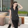 Women Suit Waistcoat V-Neck Sleeveless Single Button Irregular Design Suit Vest Solid Color Breathable Versatile Formal Waistcoat