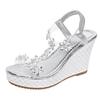 Fashion Ladies Shoes 2025 Brand Elastic Band Women's Sandals Fashion Crystal Floral Summer Open Toe Plus Size Best Seller Wedge Sandals