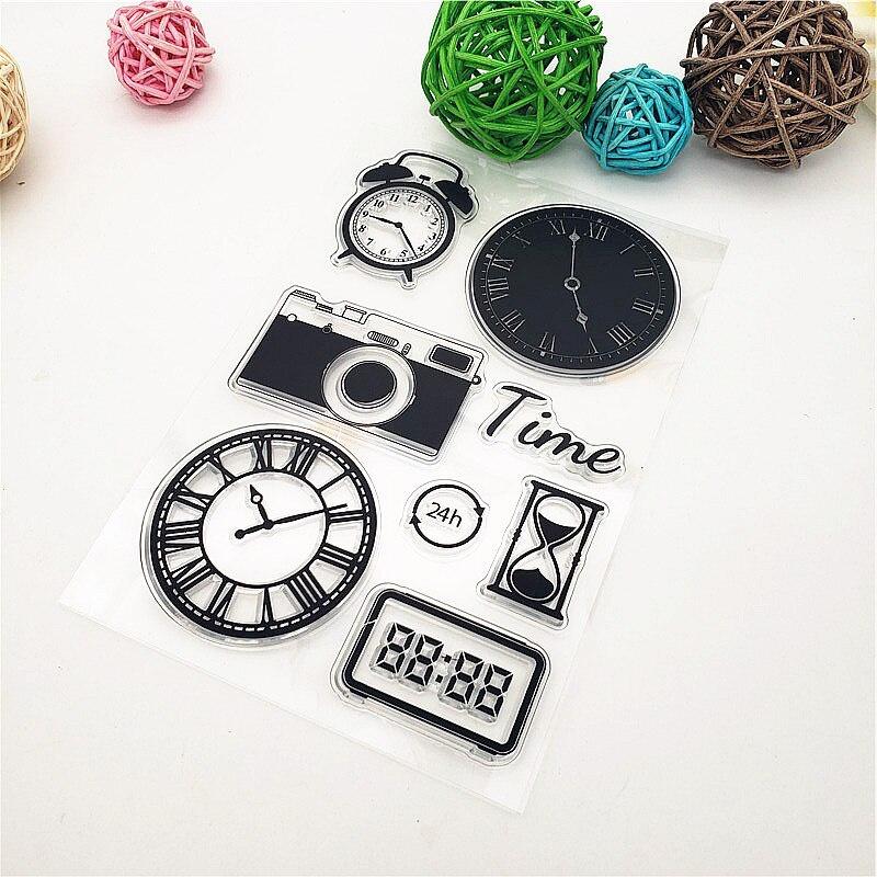 

Clocks Camera Clear Stamps Transparent Seal 11x16cm Silicone Seal TPR Roller Stamps DIY Scrapbooking Cards белый