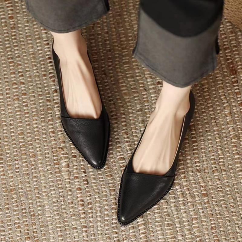 Fashion Women's Coarse Heel Shoes Spring New Pointed Head Shallow Mouth Soft Sole Waterproof Non-slip Low-top Shoes