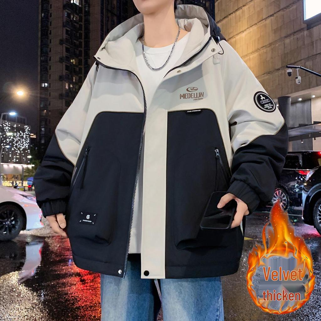 Men's & Teen Boys' Trendy Velvet-Enhanced Winter Jacket, Thick Cotton Windbreaker for Older Kids & Junior High Students