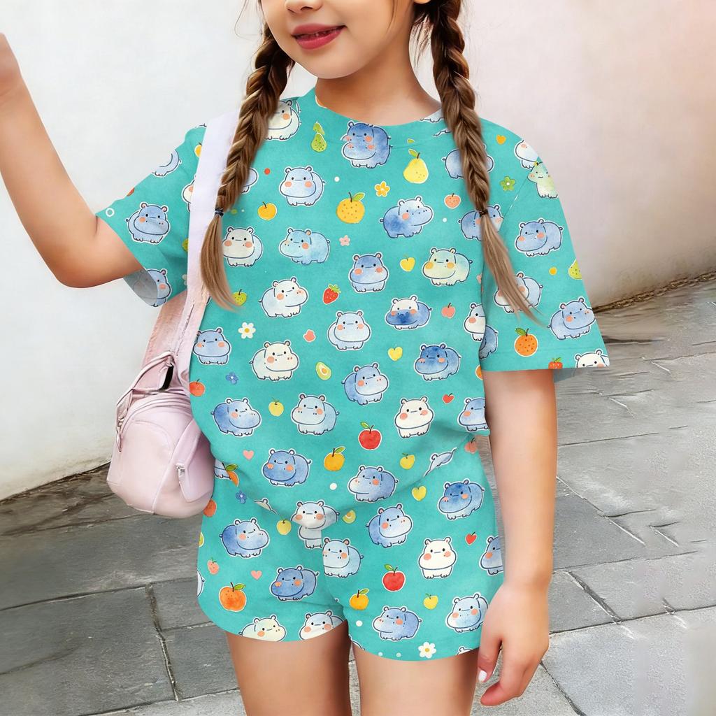 Kids Casual Short Sleeve Top and Shorts Set Animal Print Soft Comfortable Lightweight Summer Outfit for Boys and Girls