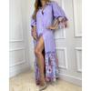 Sieben Zehntel Damen Patchwork Spitze Hemdärmel Kleid Lang