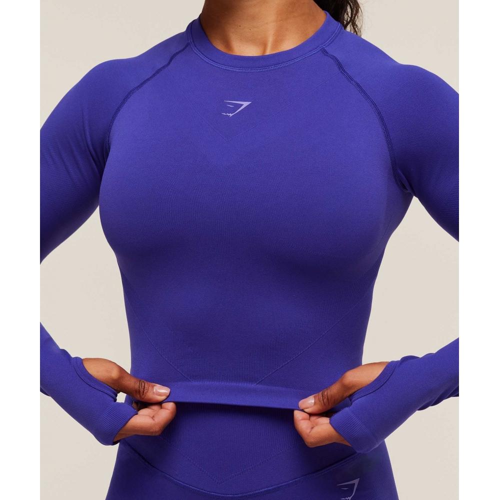 Gymshark Activate Long Sleeve Crop Top Cobalt Purple B2c4q Pbqf