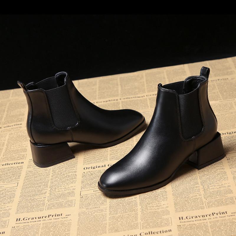 Autumn and Winter New Chelsea Women's Boots Thick-soled British Martin Boots Elastic Thick-heeled Short Boots Black Short Boots