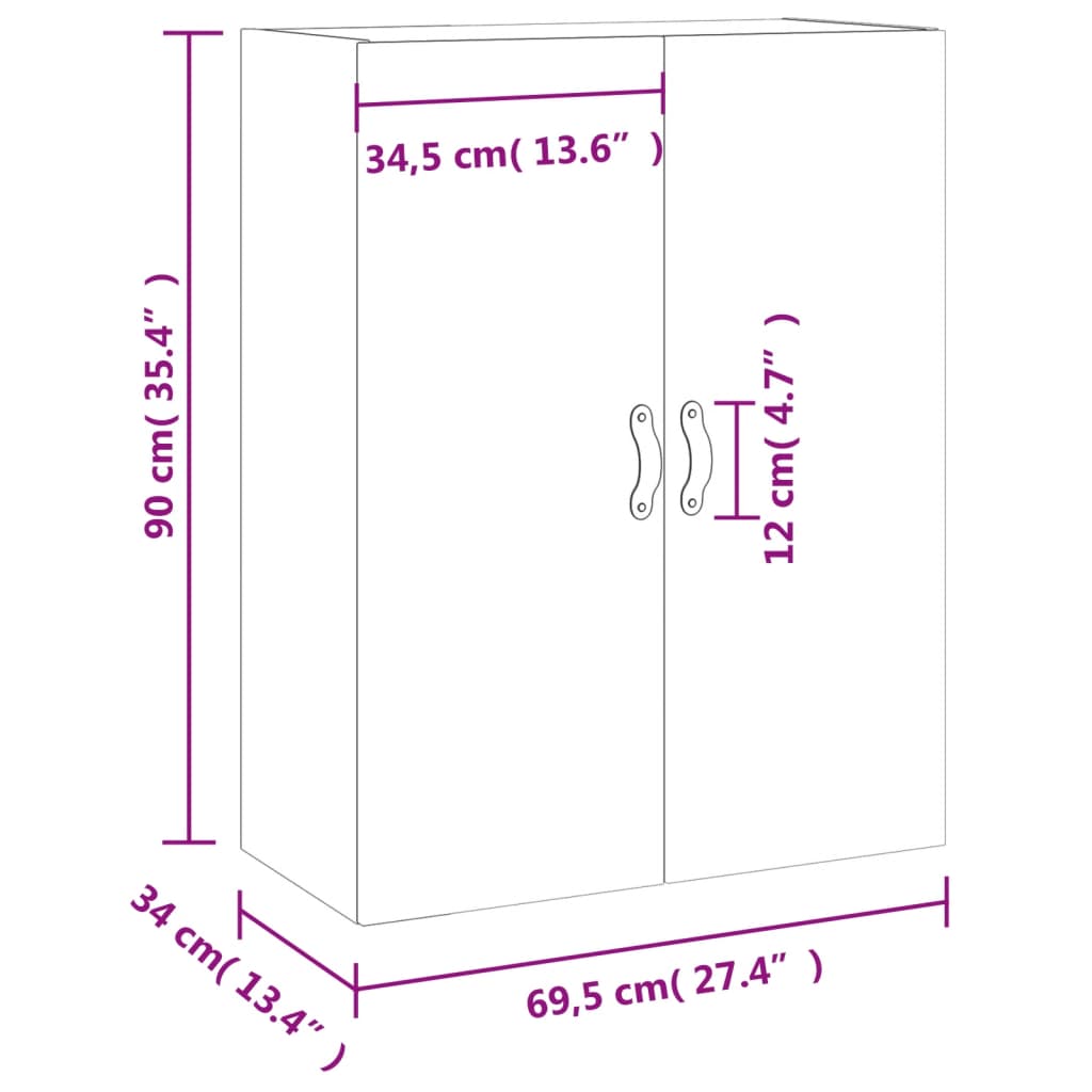 Wall Cabinet Gray Sonoma 69.5 X 34 X 90 Cm