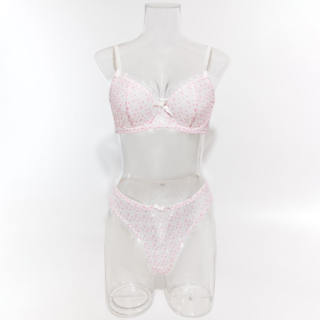 Ladies Sexy Solid Color Lace Sling Bra Lace-Up Panties Two-piece Split Sexy Suit With Steel Ring