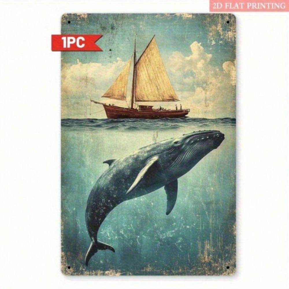 Vintage Nautisch Metalen Poster 12x8, Walvis Zeilboot Aluminium Wandkunst Decor