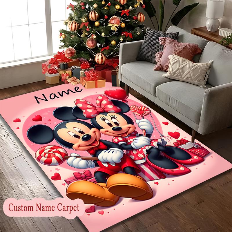 [Mickey Minnie Mouse Area Carpet] Easy Maintenance Chair Rug for Conference Room Use, Customize Name Floor Mat