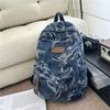 Denim Camouflage Backpack Casual Style Unisex School Bag Fashionable Travel Rucksack