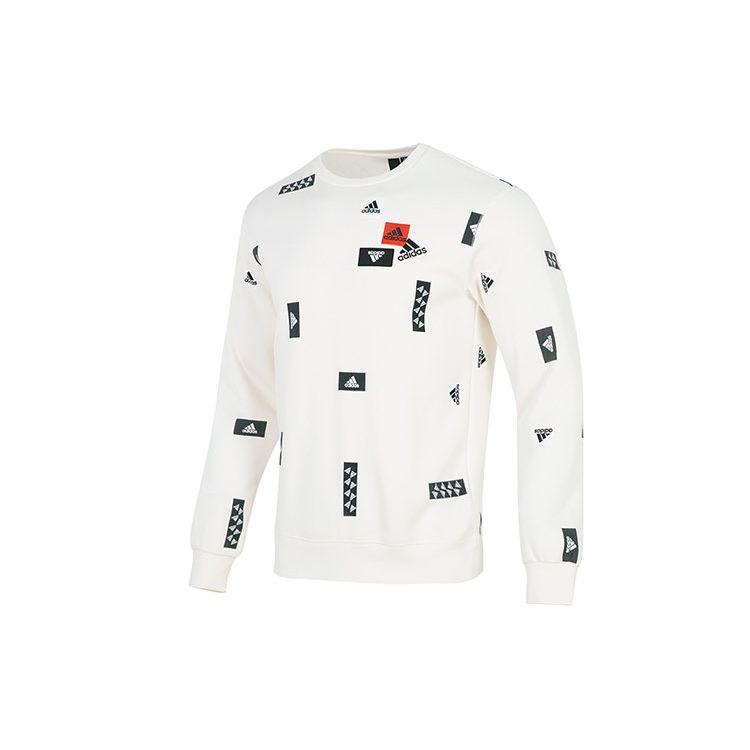 Adidas FW22 Patterned Print Crew Neck Sweatshirt Soft Casual Long Sleeve Streetwear Daily Top Men White HN8985